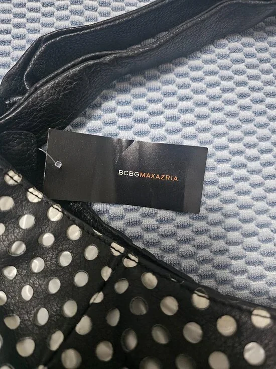 NWT BCBGMAXAZRIA Black & White Perforated Polka Dot Hobo Bag - Vegan Leather - Picture 5 of 12